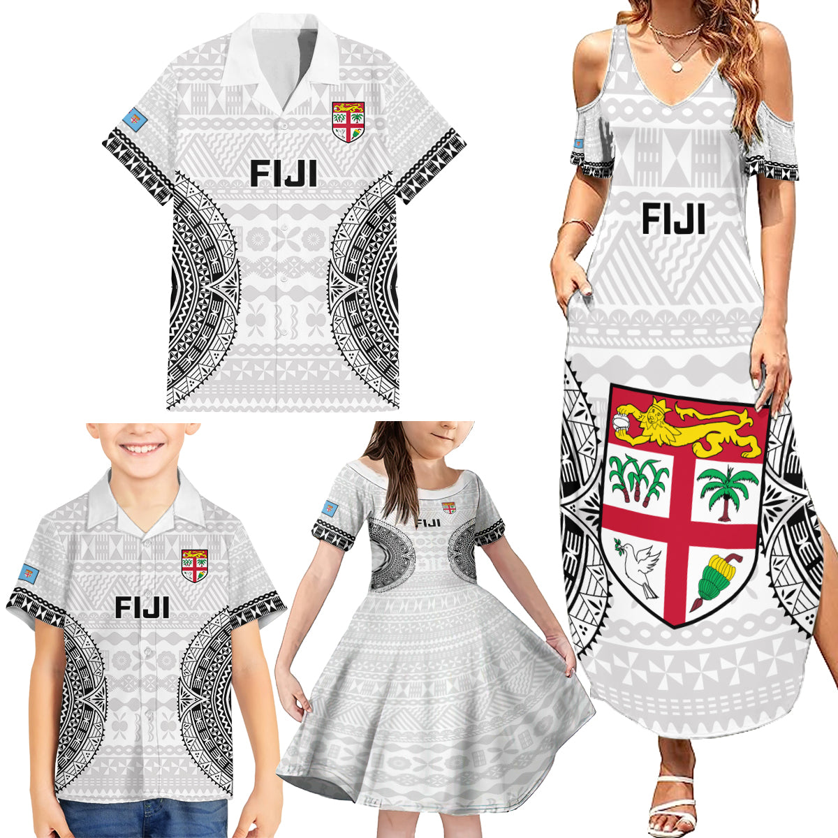 Custom Fiji Rugby Family Matching Summer Maxi Dress and Hawaiian Shirt 2023 Go Champions World Cup Fijian Tapa Pattern - Wonder Print Shop