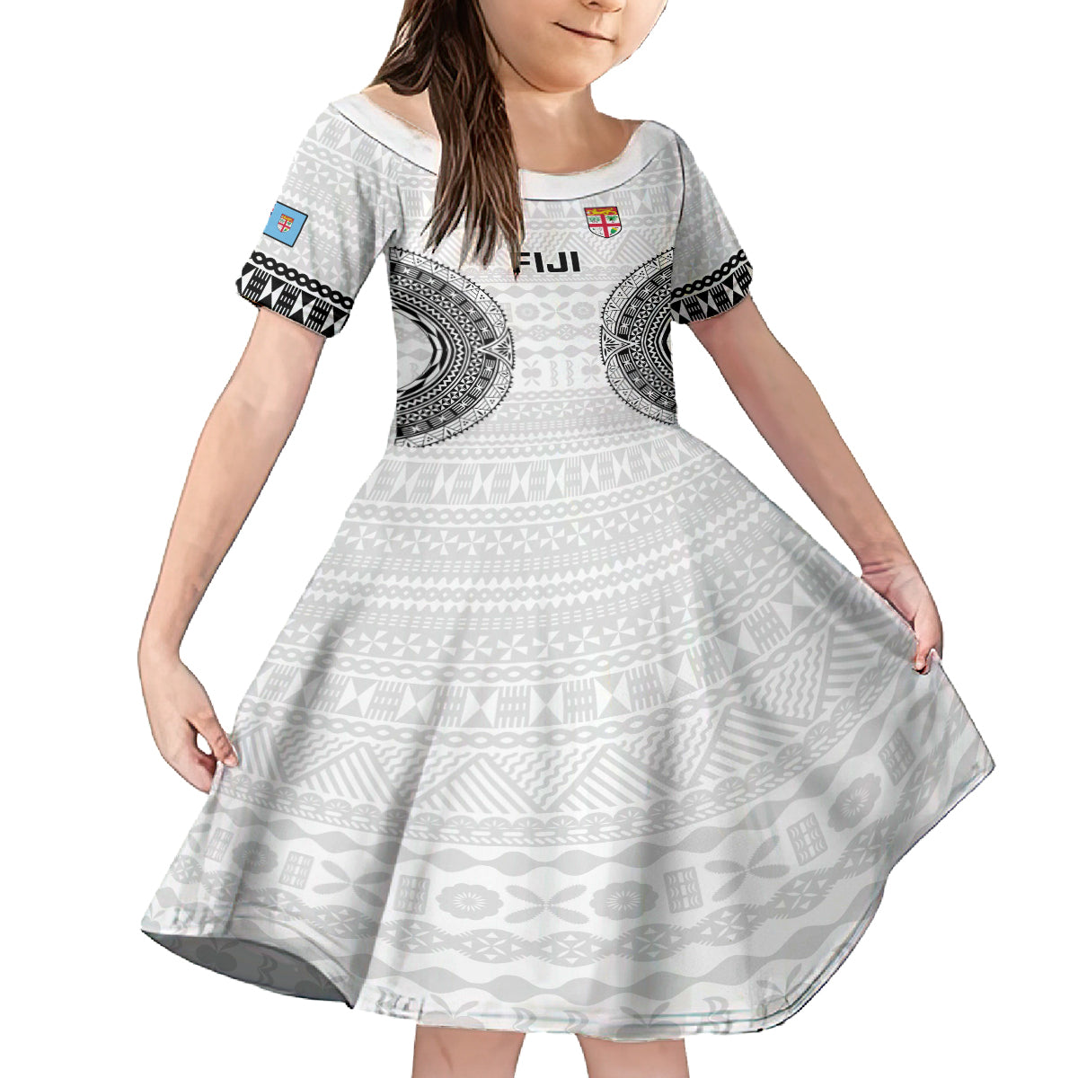 Custom Fiji Rugby Kid Short Sleeve Dress 2023 Go Champions World Cup Fijian Tapa Pattern - Wonder Print Shop