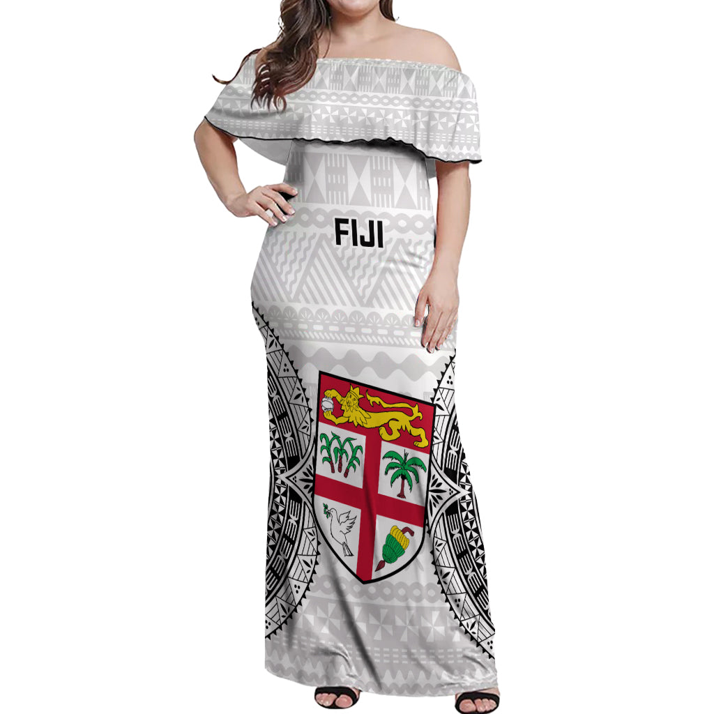 Custom Fiji Rugby Off Shoulder Maxi Dress 2023 Go Champions World Cup Fijian Tapa Pattern - Wonder Print Shop