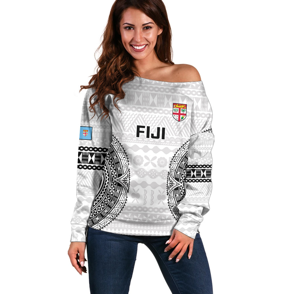 Custom Fiji Rugby Off Shoulder Sweater 2023 Go Champions World Cup Fijian Tapa Pattern - Wonder Print Shop