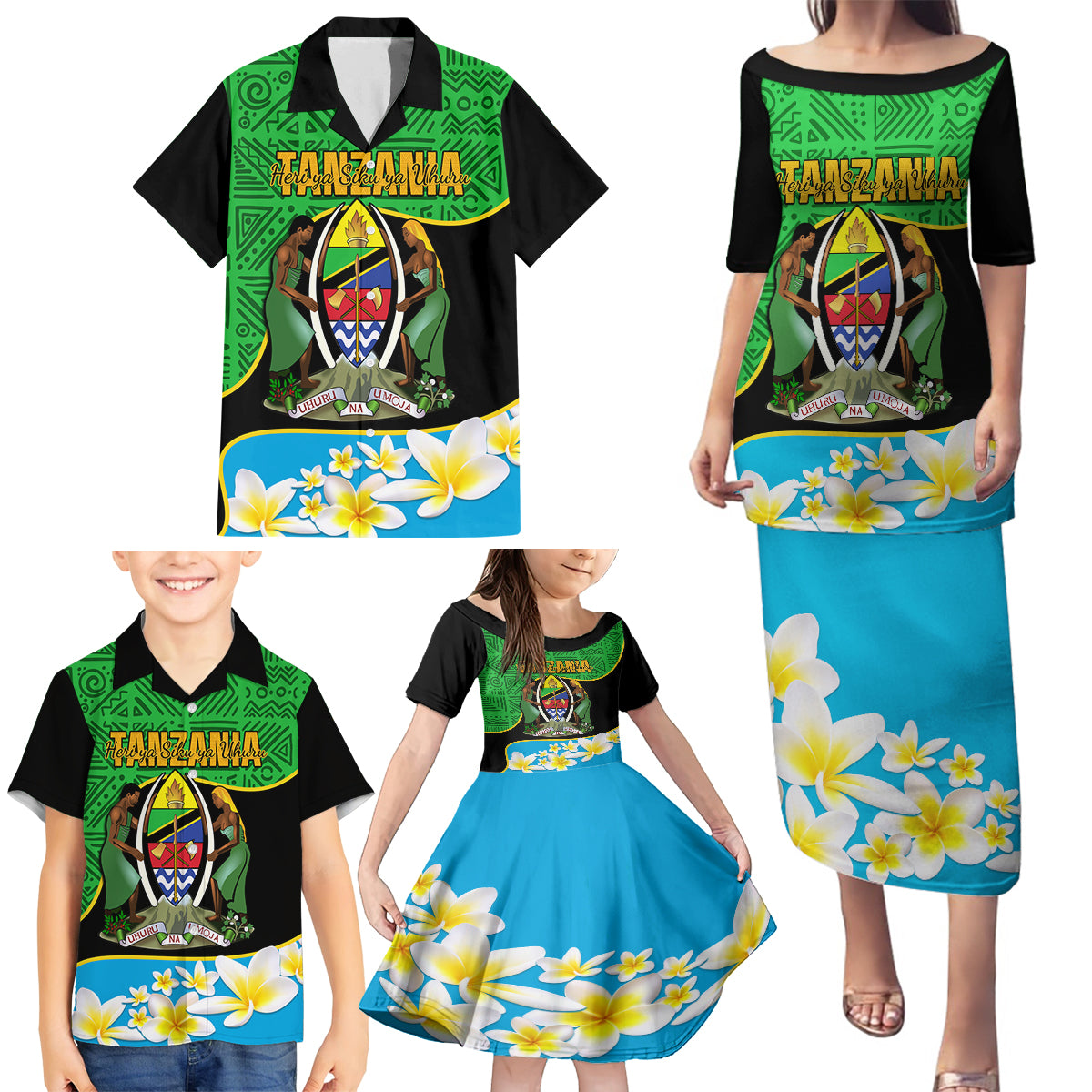 Personalised Tanzania Independence Day Family Matching Puletasi Dress and Hawaiian Shirt Heri ya Siku ya Uhuru African Pattern - Wonder Print Shop