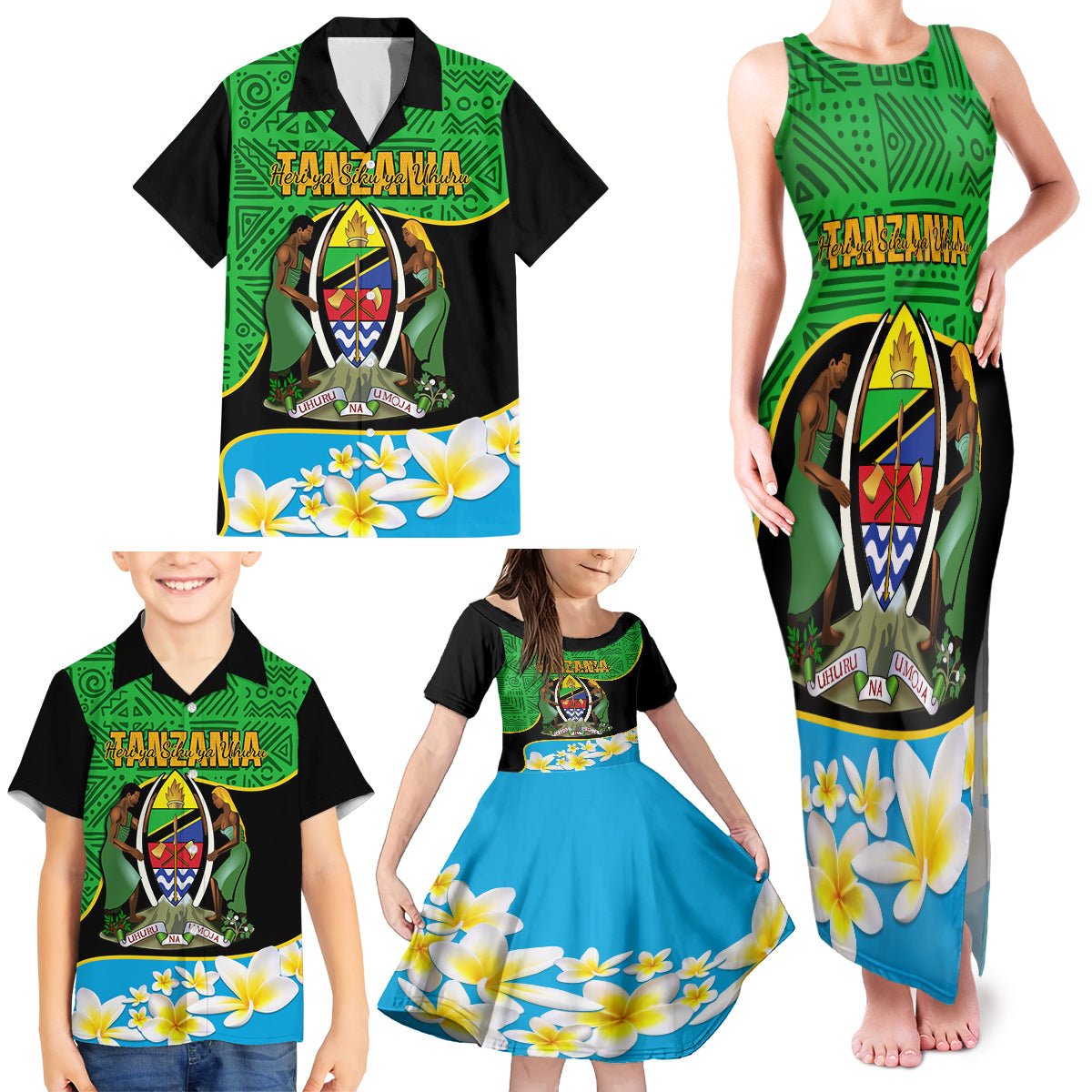 Personalised Tanzania Independence Day Family Matching Tank Maxi Dress and Hawaiian Shirt Heri ya Siku ya Uhuru African Pattern - Wonder Print Shop