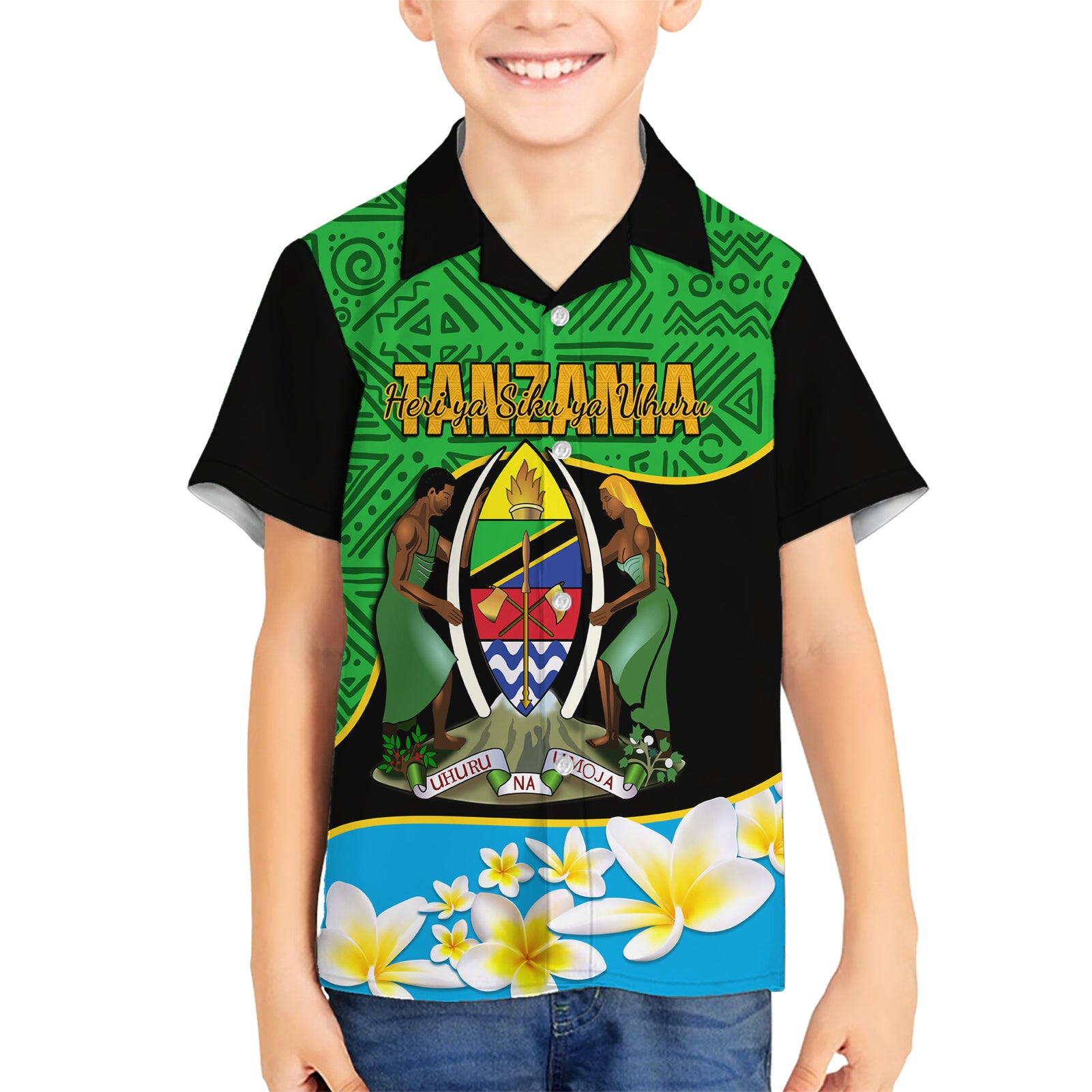 Personalised Tanzania Independence Day Kid Hawaiian Shirt Heri ya Siku ya Uhuru African Pattern - Wonder Print Shop