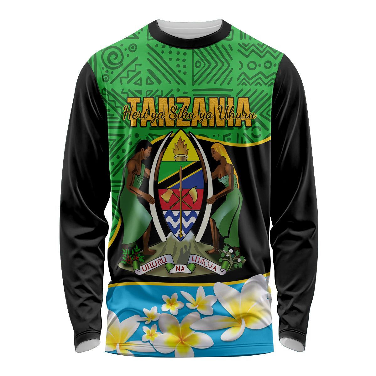 Personalised Tanzania Independence Day Long Sleeve Shirt Heri ya Siku ya Uhuru African Pattern - Wonder Print Shop