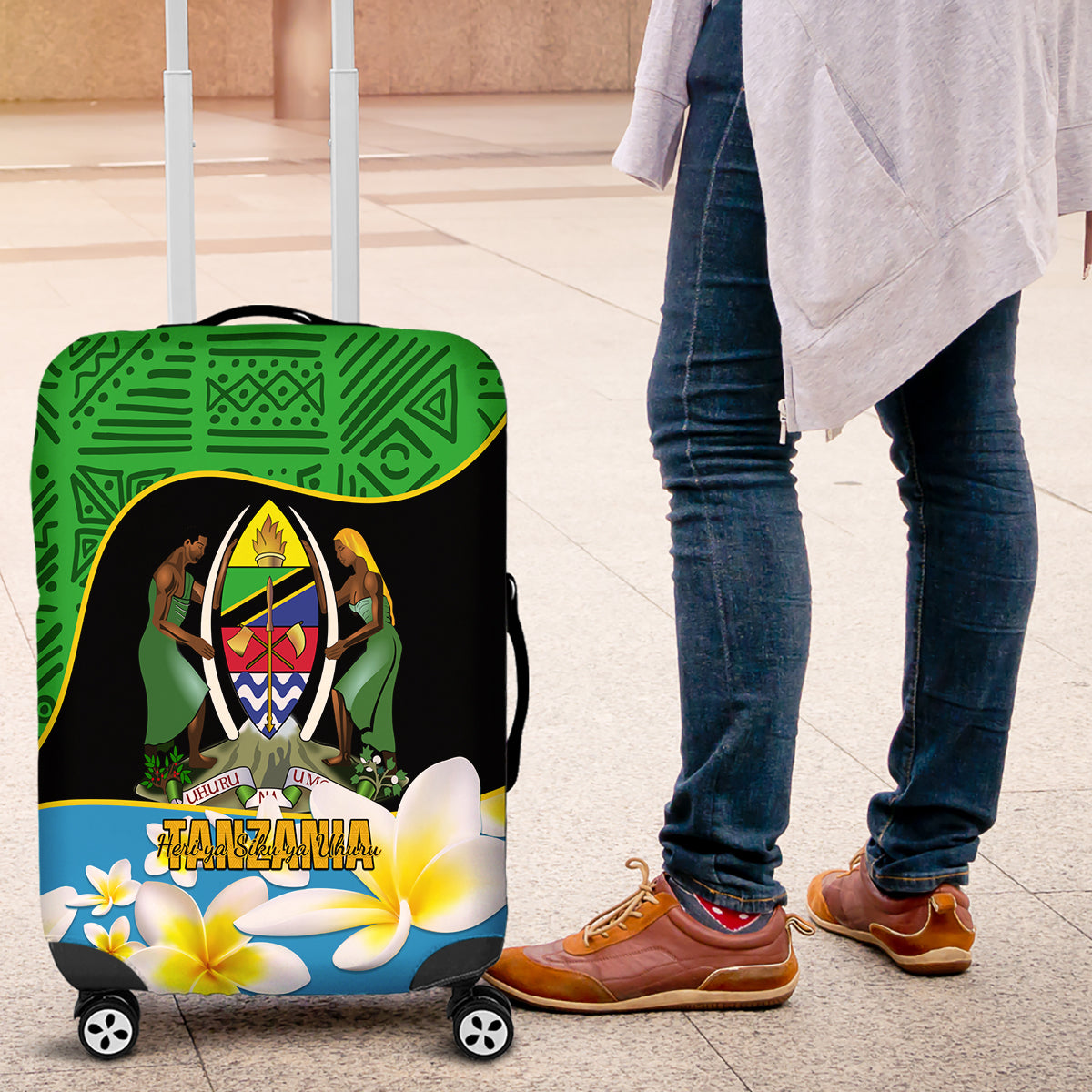 Personalised Tanzania Independence Day Luggage Cover Heri ya Siku ya Uhuru African Pattern - Wonder Print Shop