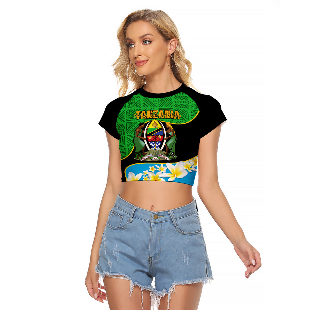 Personalised Tanzania Independence Day Raglan Cropped T Shirt Heri ya Siku ya Uhuru African Pattern - Wonder Print Shop