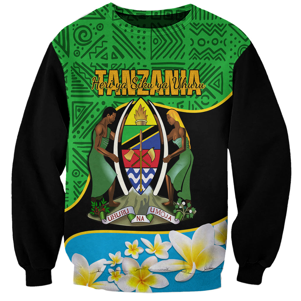 Unisex green sweatshirt with black sleeves, bold Independence graphic and floral hem panel