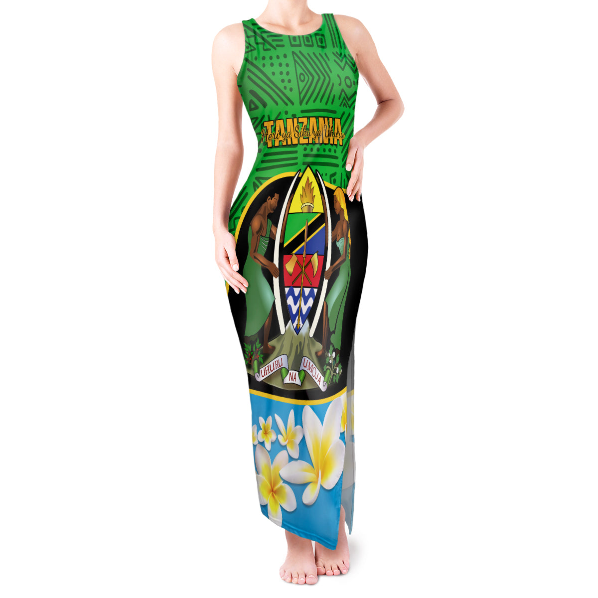 Personalised Tanzania Independence Day Tank Maxi Dress Heri ya Siku ya Uhuru African Pattern - Wonder Print Shop