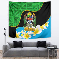 Independence Day wall tapestry, black drape with green patterns and blue floral border