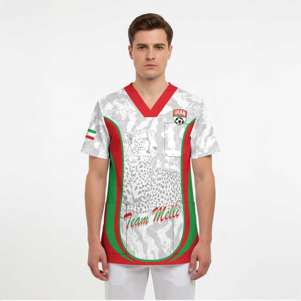 Iran Football Custom Scrub Top Come On Team Melli Cheetah - Wonder Print Shop