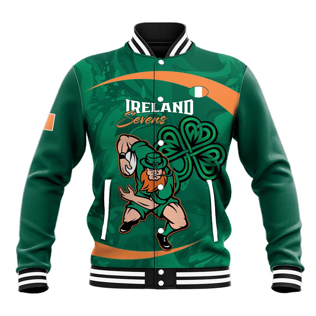 Custom Ireland Rugby Sevens Baseball Jacket Go Champions Irish Shamrock - Wonder Print Shop