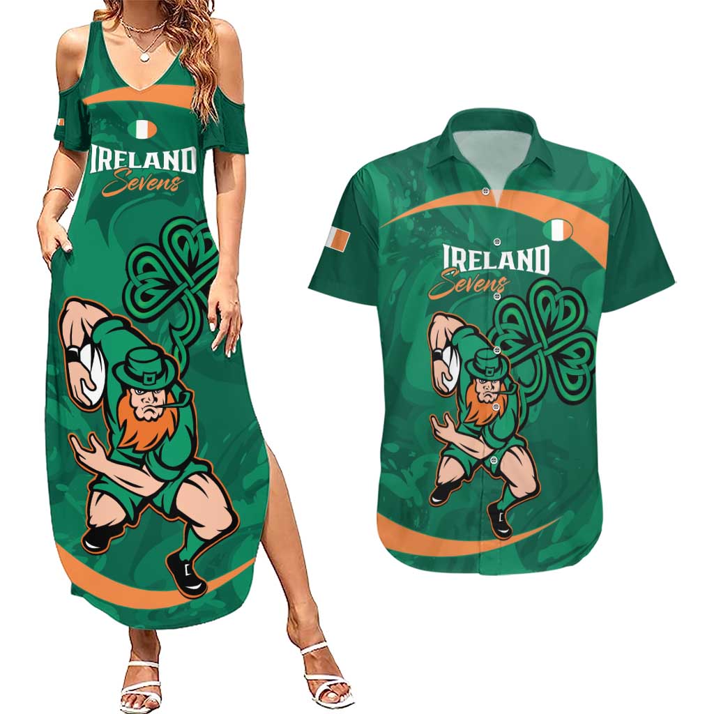 Custom Ireland Rugby Sevens Couples Matching Summer Maxi Dress and Hawaiian Shirt Go Champions Irish Shamrock