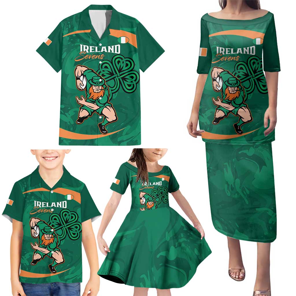 Custom Ireland Rugby Sevens Family Matching Puletasi and Hawaiian Shirt Go Champions Irish Shamrock