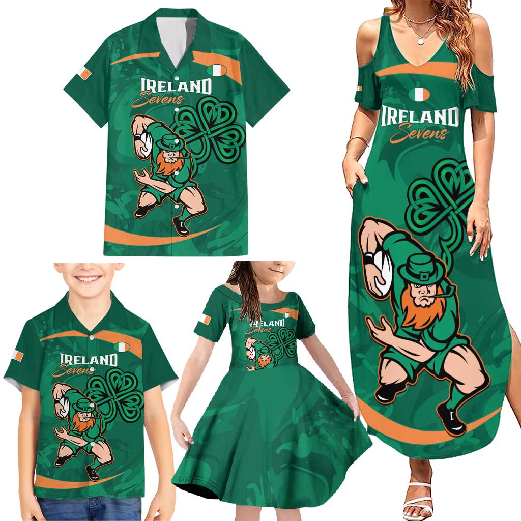 Custom Ireland Rugby Sevens Family Matching Summer Maxi Dress and Hawaiian Shirt Go Champions Irish Shamrock