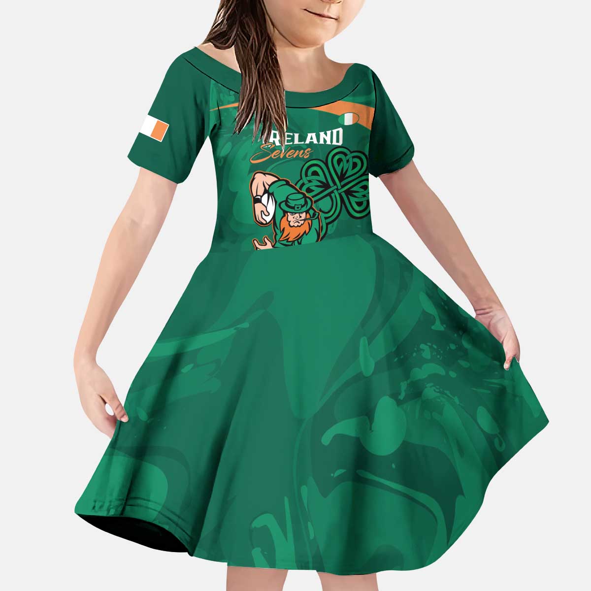 Custom Ireland Rugby Sevens Kid Short Sleeve Dress Go Champions Irish Shamrock