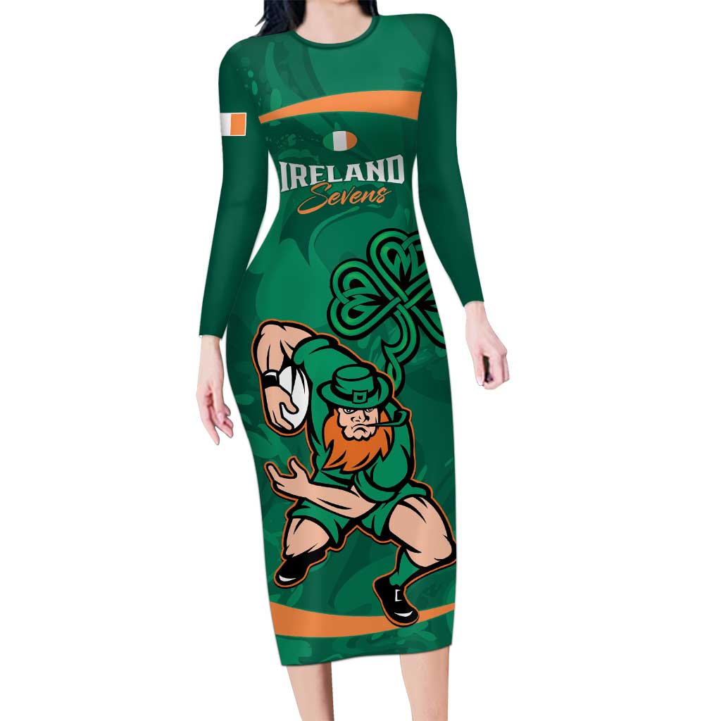 Custom Ireland Rugby Sevens Long Sleeve Bodycon Dress Go Champions Irish Shamrock - Wonder Print Shop