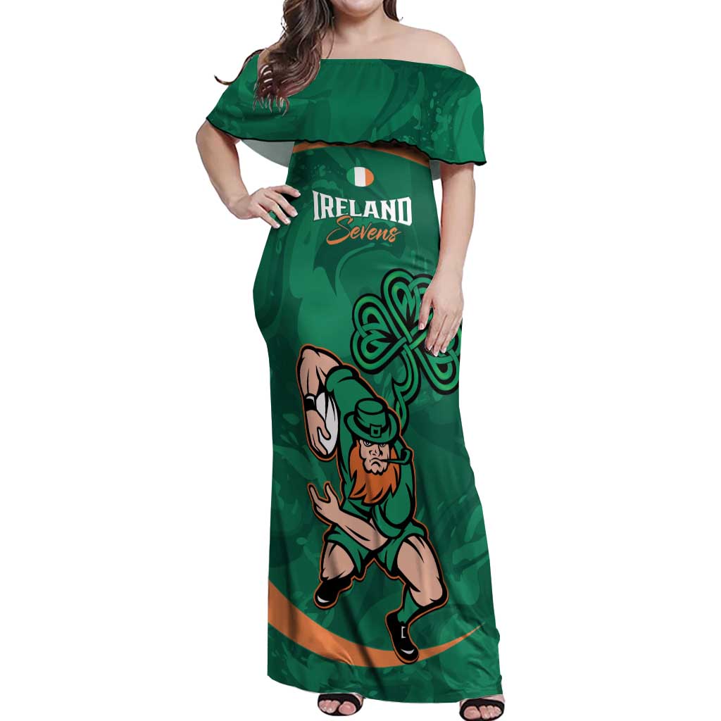 Custom Ireland Rugby Sevens Off Shoulder Maxi Dress Go Champions Irish Shamrock - Wonder Print Shop