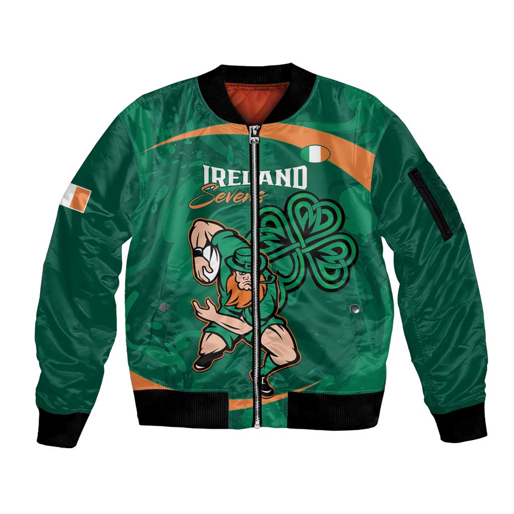 Custom Ireland Rugby Sevens Sleeve Zip Bomber Jacket Go Champions Irish Shamrock