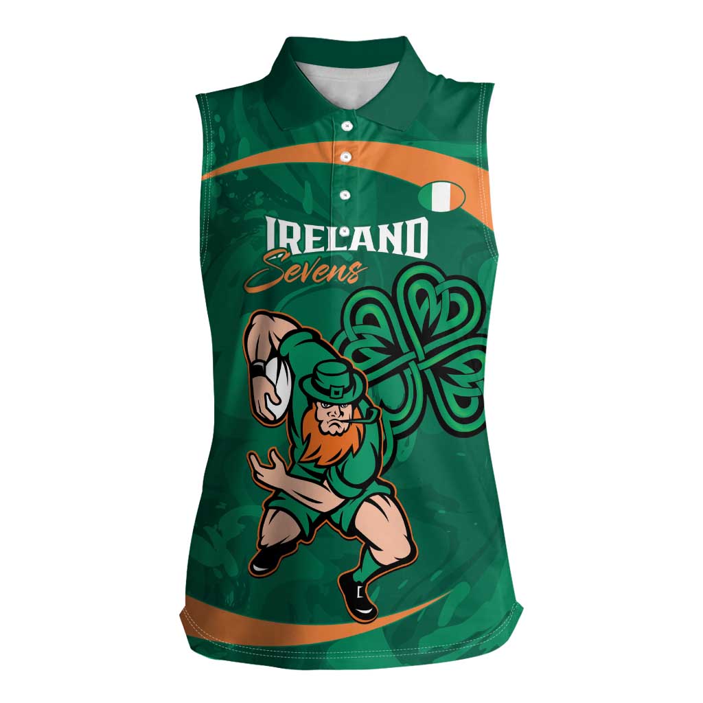 Custom Ireland Rugby Sevens Women Sleeveless Polo Shirt Go Champions Irish Shamrock