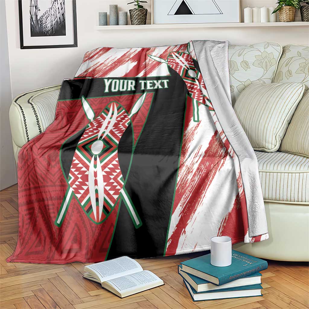 Red, white and black Africa-pattern rugby sevens blanket with printed “YOUR TEXT”