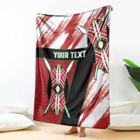 Folded red, white and black rugby sevens blanket with bold Africa emblem and “YOUR TEXT”
