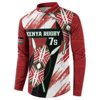 Long-sleeve rugby sevens button sweatshirt in red and white with green trim