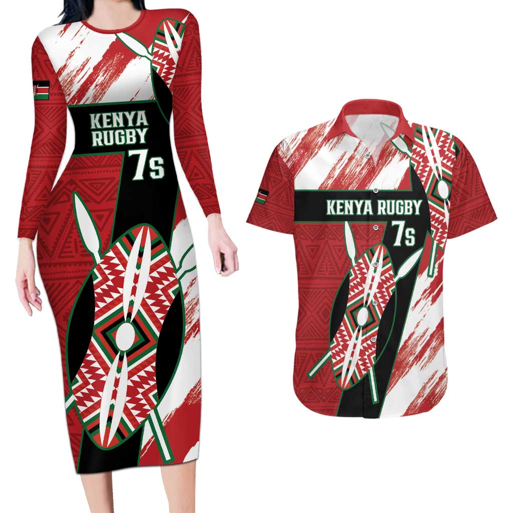 Custom Kenya Rugby Sevens Couples Matching Long Sleeve Bodycon Dress and Hawaiian Shirt Go Champions African Pattern - Wonder Print Shop