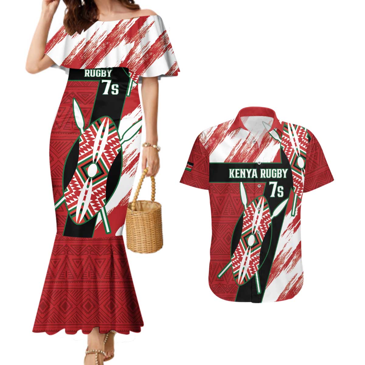 Custom Kenya Rugby Sevens Couples Matching Mermaid Dress and Hawaiian Shirt Go Champions African Pattern - Wonder Print Shop