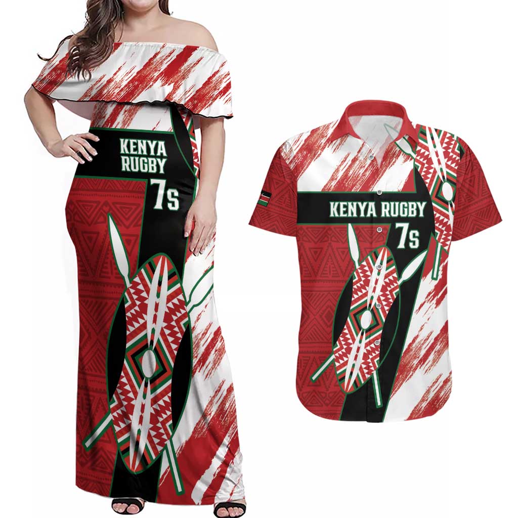 Custom Kenya Rugby Sevens Couples Matching Off Shoulder Maxi Dress and Hawaiian Shirt Go Champions African Pattern - Wonder Print Shop