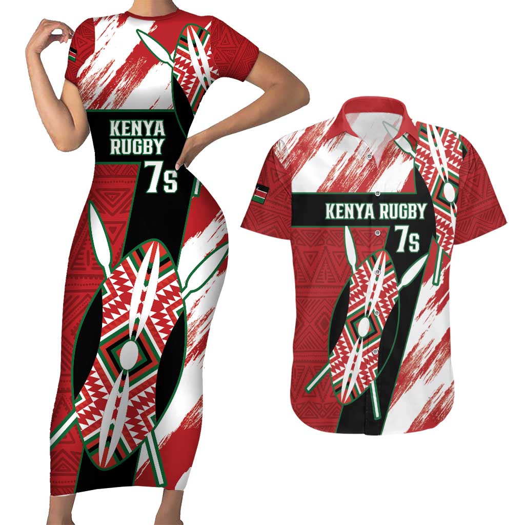 Custom Kenya Rugby Sevens Couples Matching Short Sleeve Bodycon Dress and Hawaiian Shirt Go Champions African Pattern - Wonder Print Shop