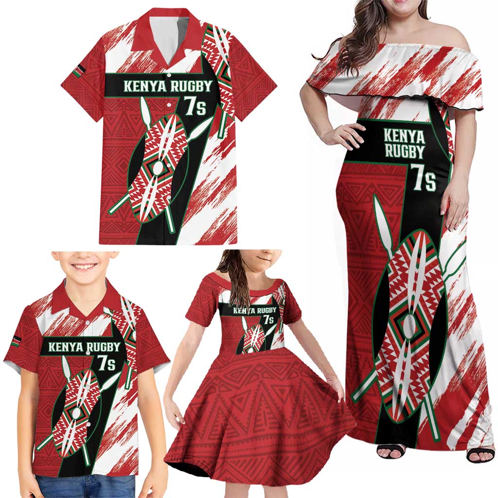 Custom Kenya Rugby Sevens Family Matching Off Shoulder Maxi Dress and Hawaiian Shirt Go Champions African Pattern - Wonder Print Shop