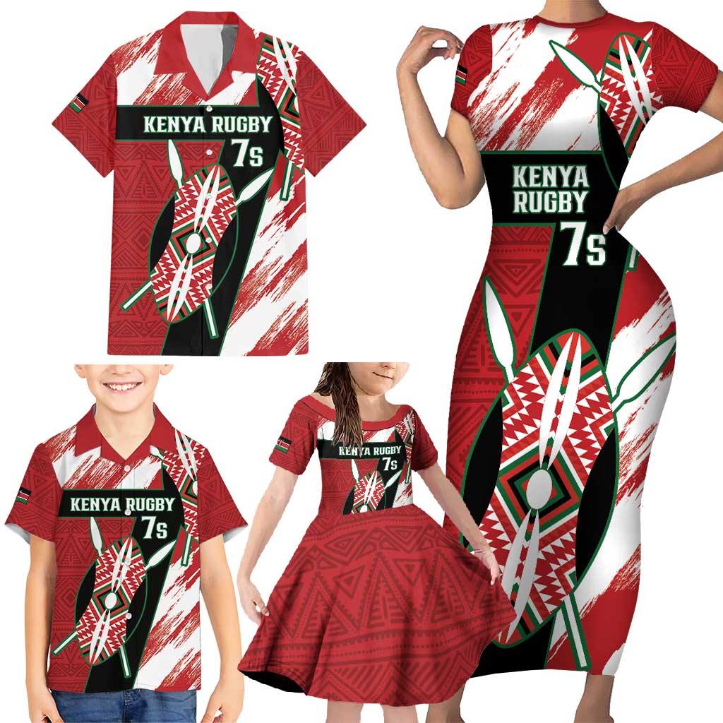 Custom Kenya Rugby Sevens Family Matching Short Sleeve Bodycon Dress and Hawaiian Shirt Go Champions African Pattern - Wonder Print Shop