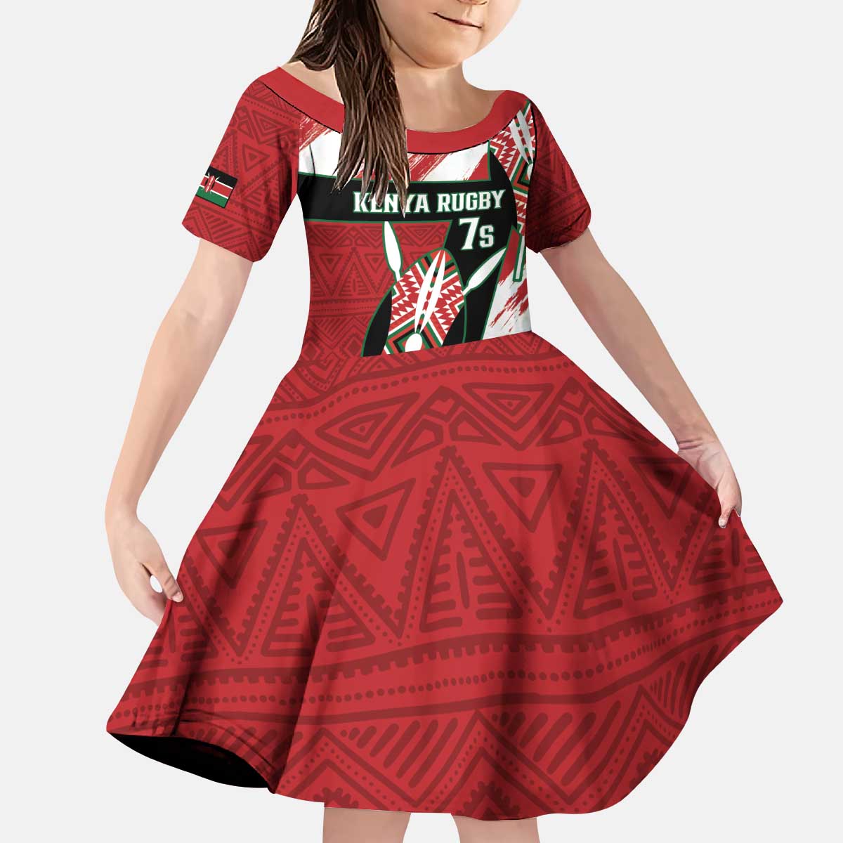 Custom Kenya Rugby Sevens Kid Short Sleeve Dress Go Champions African Pattern - Wonder Print Shop