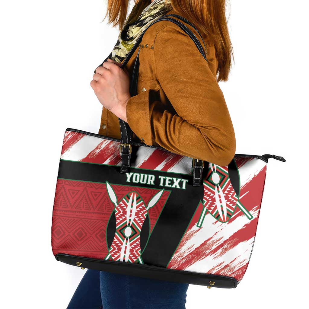 Custom Kenya Rugby Sevens Leather Tote Bag Go Champions African Pattern - Wonder Print Shop