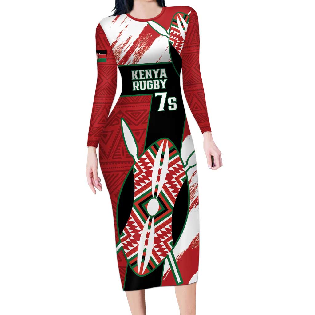 Custom Kenya Rugby Sevens Long Sleeve Bodycon Dress Go Champions African Pattern - Wonder Print Shop