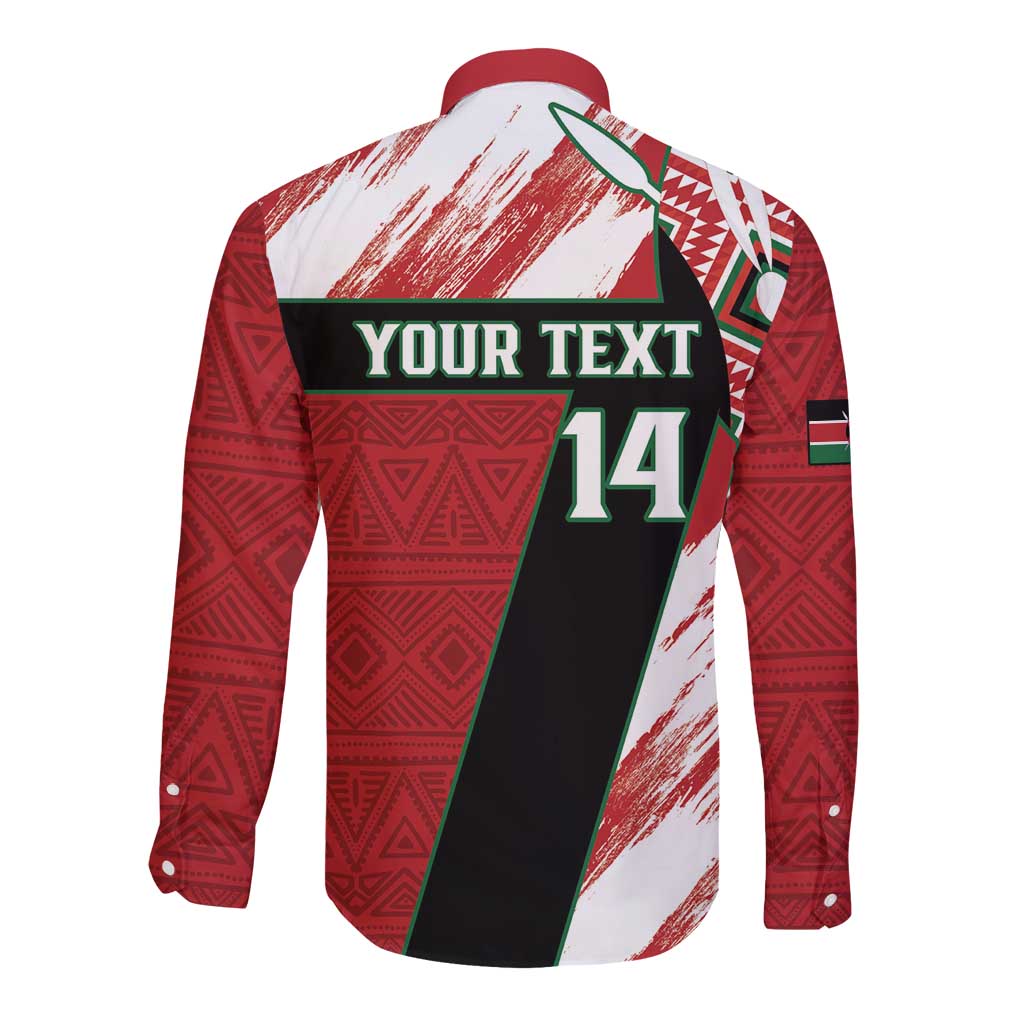 Red, white, and green long-sleeve rugby button shirt with back 'YOUR TEXT 14' print.