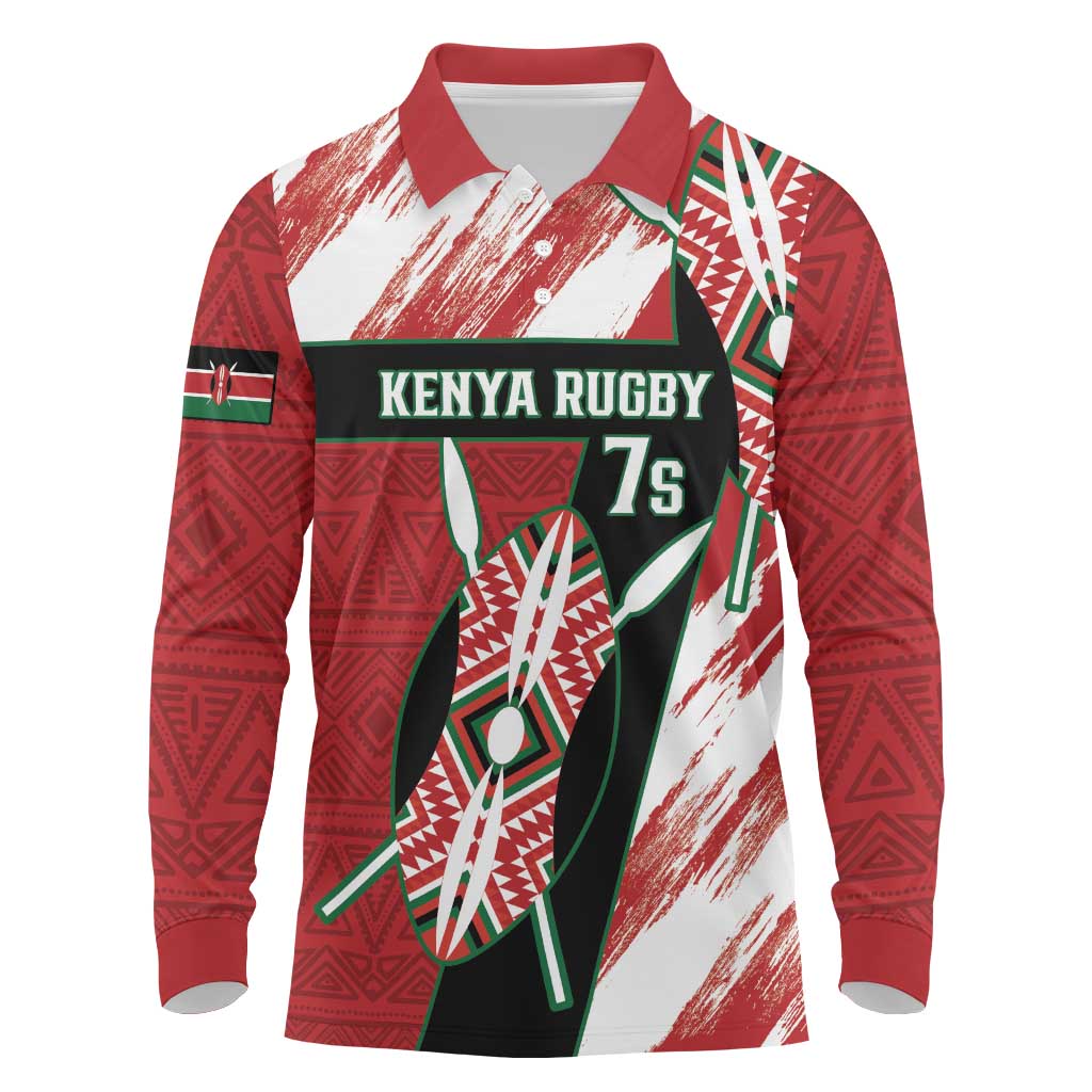 Custom Kenya Rugby Sevens Long Sleeve Polo Shirt Go Champions African Pattern - Wonder Print Shop