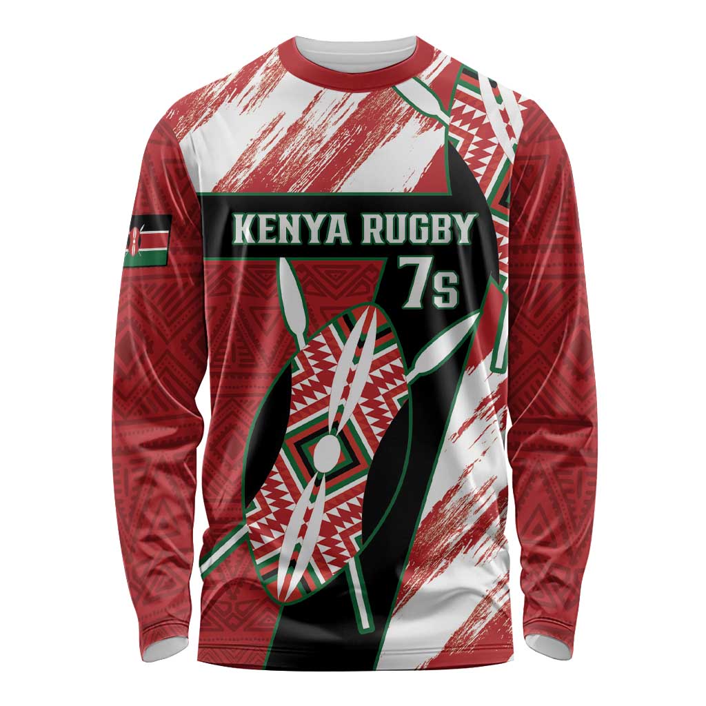 Custom Kenya Rugby Sevens Long Sleeve Shirt Go Champions African Pattern - Wonder Print Shop