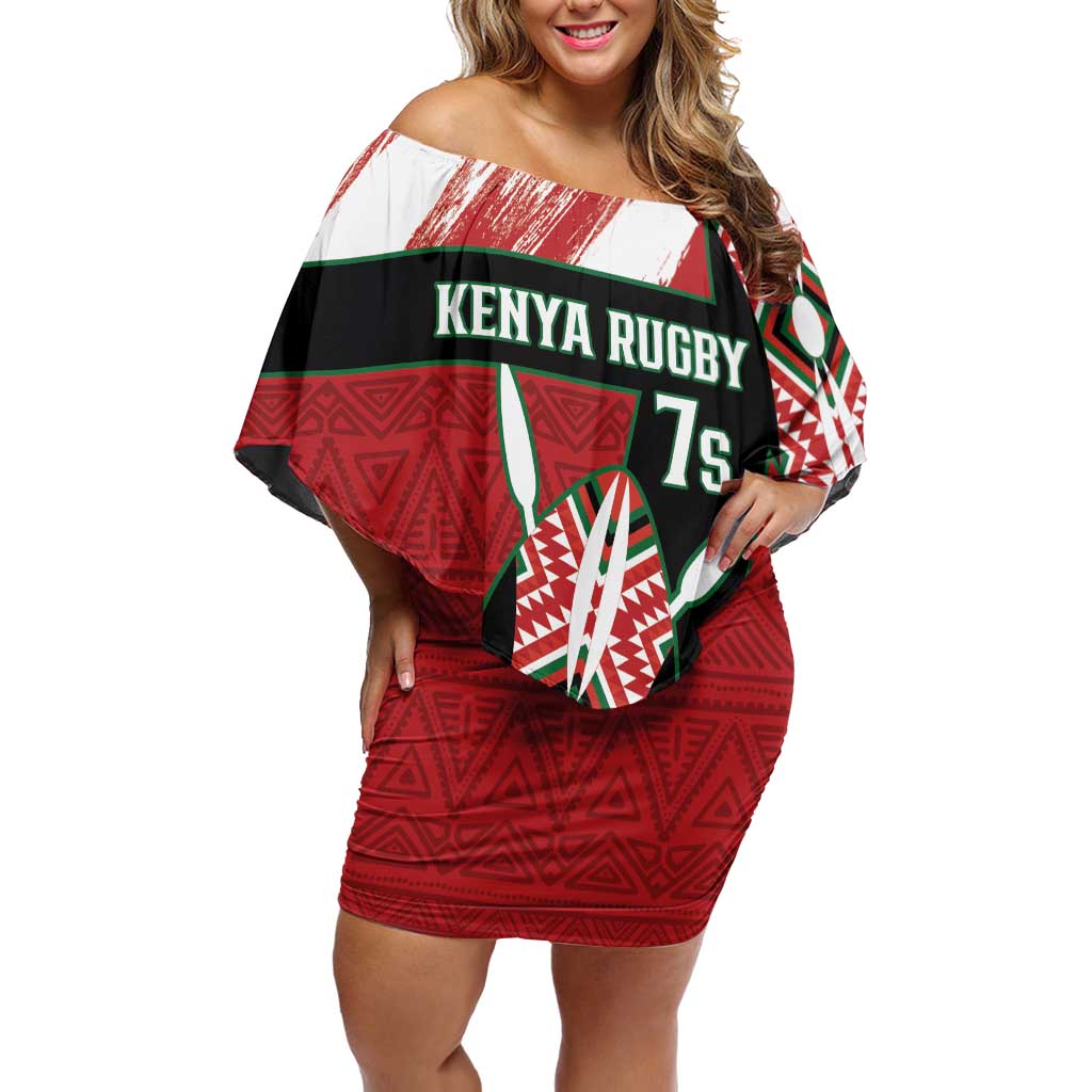 Custom Kenya Rugby Sevens Off Shoulder Short Dress Go Champions African Pattern - Wonder Print Shop