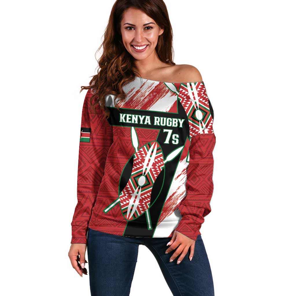 Custom Kenya Rugby Sevens Off Shoulder Sweater Go Champions African Pattern