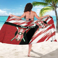 Red and white African-pattern sarong with black center graphic and 'YOUR TEXT' text
