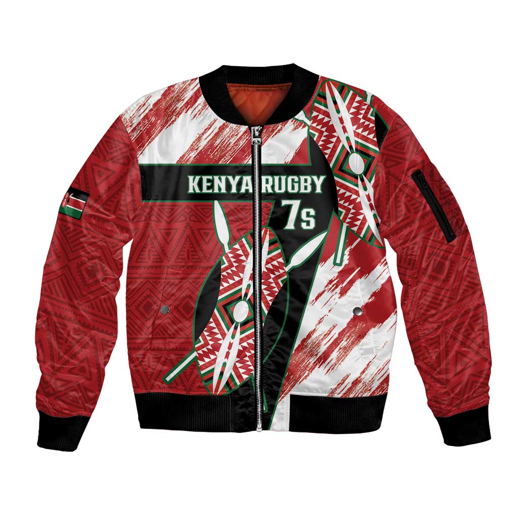 Custom Kenya Rugby Sevens Sleeve Zip Bomber Jacket Go Champions African Pattern - Wonder Print Shop