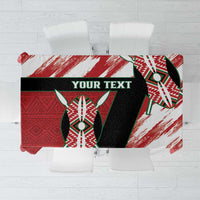 Kenya rugby sevens tablecloth with red, white, black, and green geometric shield print