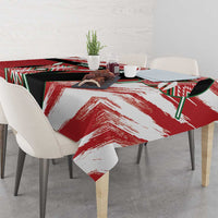 Kenya rugby tablecloth with bold red brush stripes and tribal emblem shapes