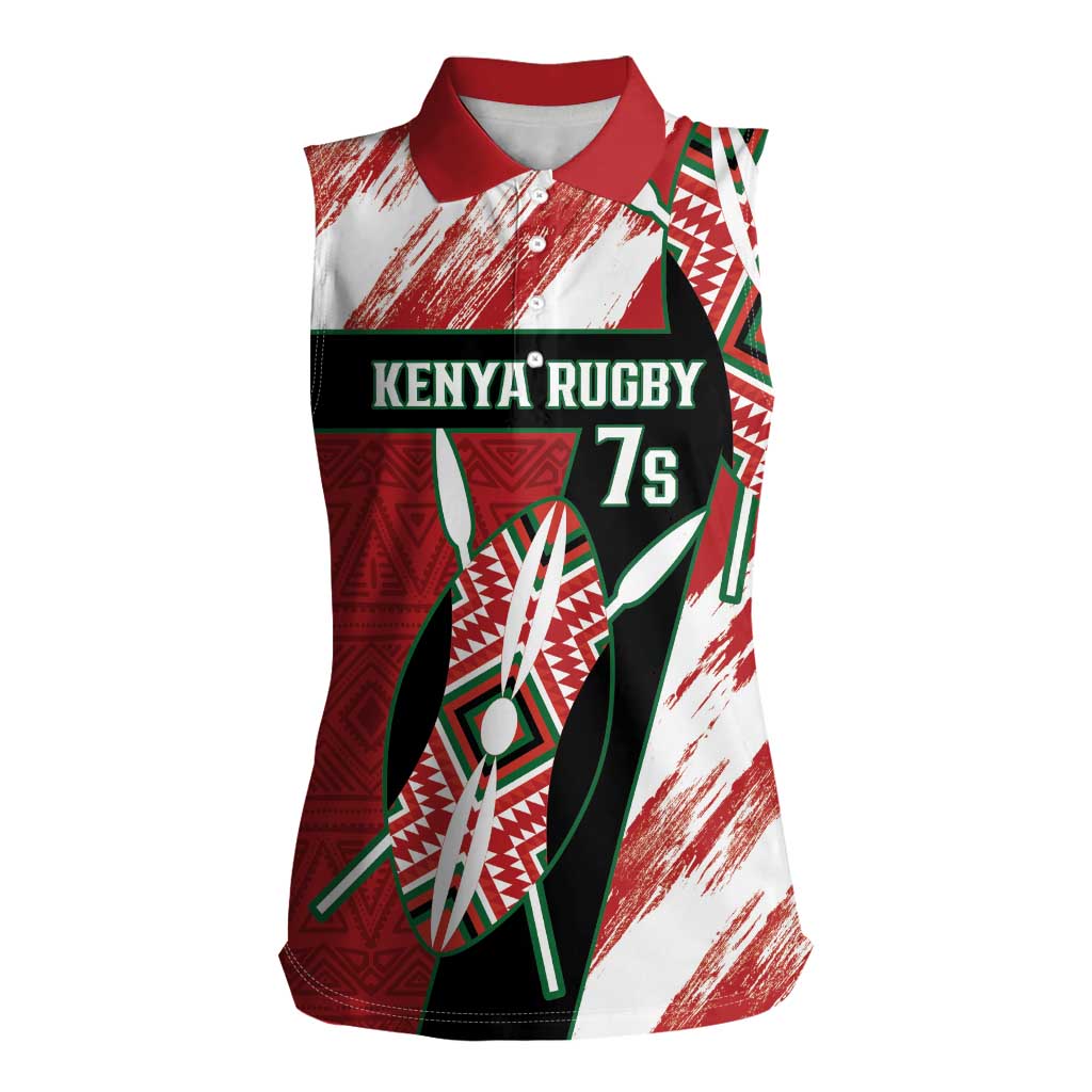 Custom Kenya Rugby Sevens Women Sleeveless Polo Shirt Go Champions African Pattern - Wonder Print Shop