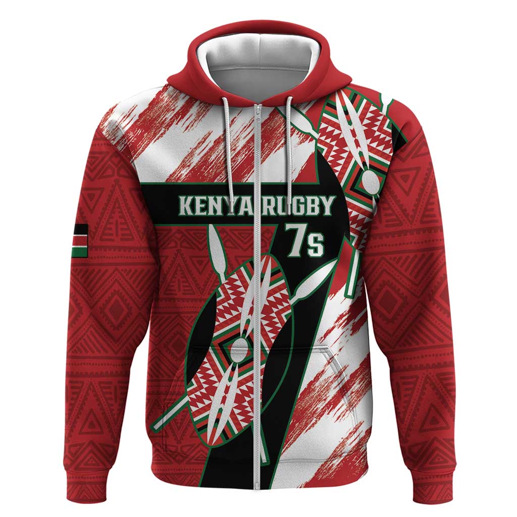 Custom Kenya Rugby Sevens Zip Hoodie Go Champions African Pattern - Wonder Print Shop