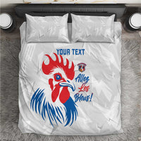 France rugby bedding set, white duvet with rooster emblem and 'YOUR TEXT'.