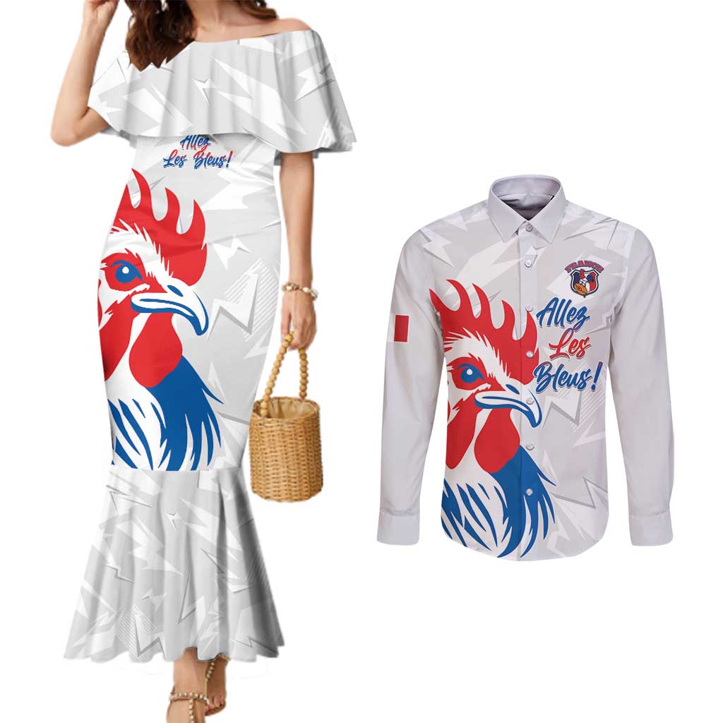 Custom France Rugby 2025 Couples Matching Mermaid Dress and Long Sleeve Button Shirt Allez Les Bleus!