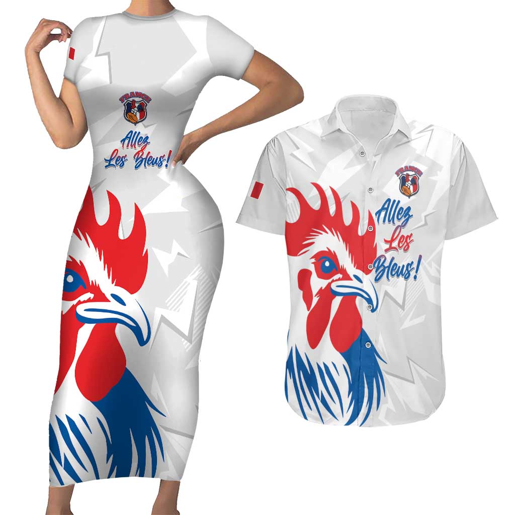 Custom France Rugby 2025 Couples Matching Short Sleeve Bodycon Dress and Hawaiian Shirt Allez Les Bleus!