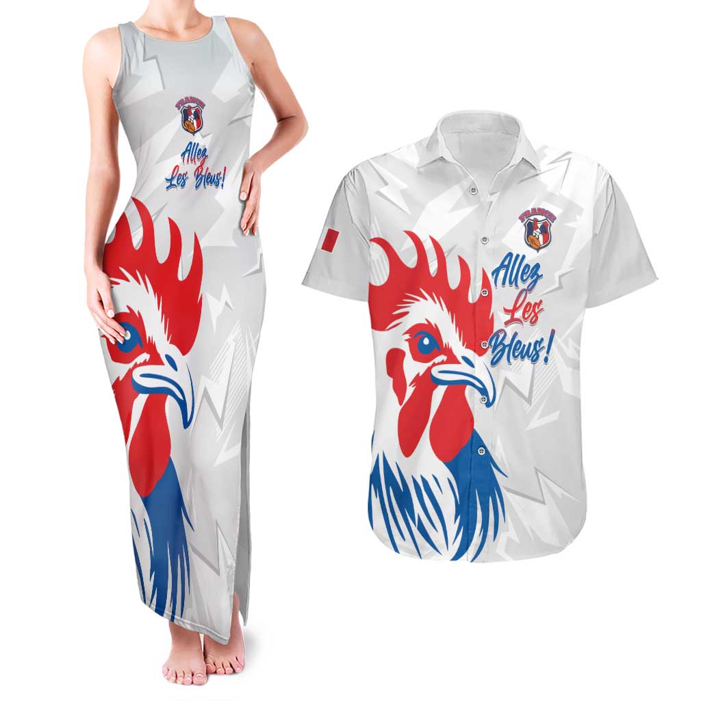 Custom France Rugby 2025 Couples Matching Tank Maxi Dress and Hawaiian Shirt Allez Les Bleus!